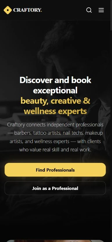 Craftory — actual mobile website capture