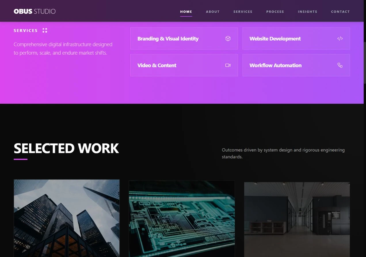 OBUS Studio — actual website detail capture