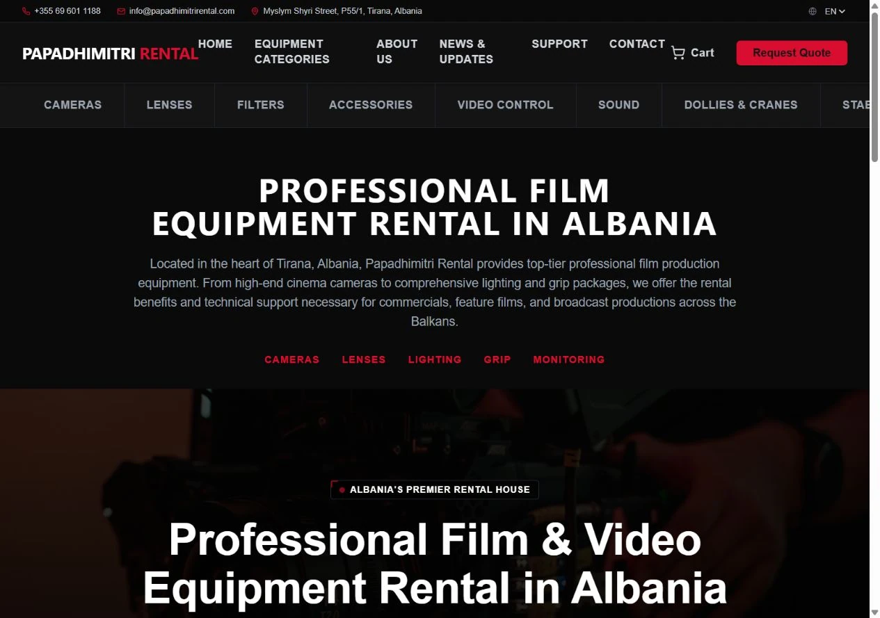 Papadhimitri Rental — actual desktop website capture