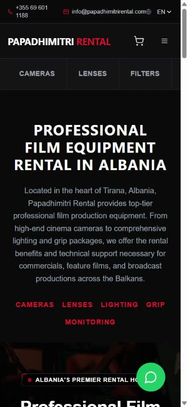 Papadhimitri Rental — actual mobile website capture