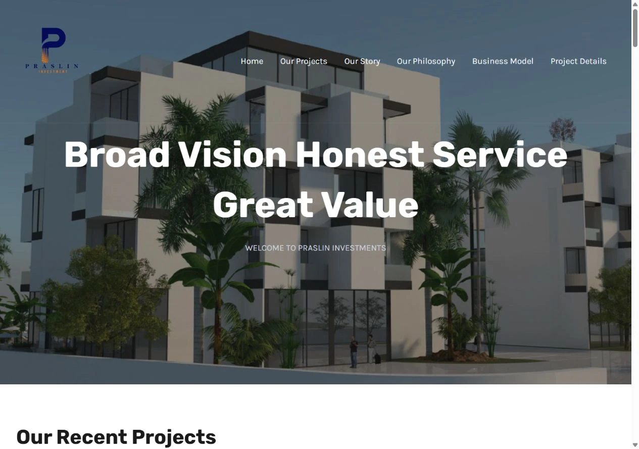 Praslin Investment — actual desktop website capture
