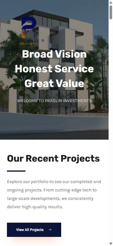 Praslin Investment — actual mobile website capture