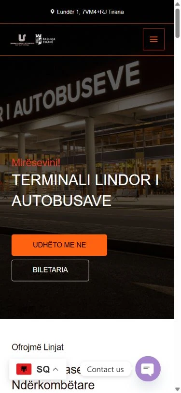 TLA Tirana — actual mobile website capture